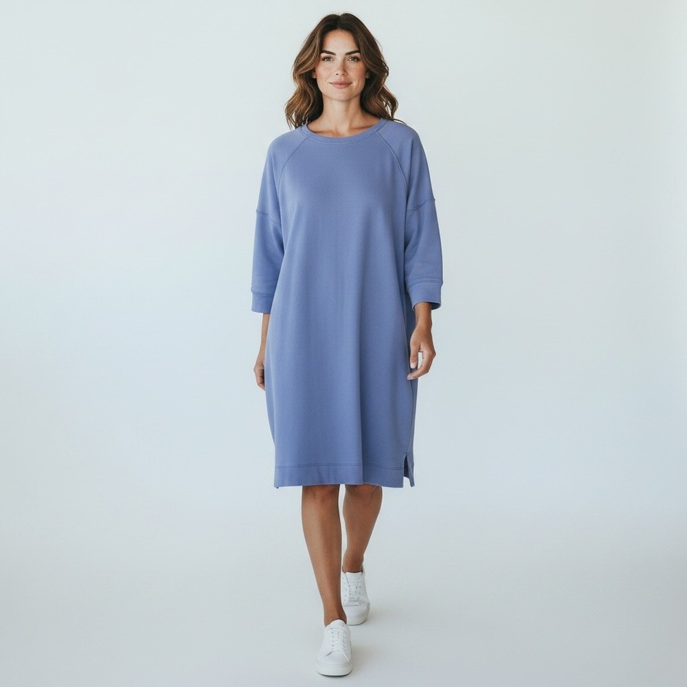 J Jill Comfort Fleece Periwinkle Blue‎ Crewneck Oversized Shift Modal Dress XL